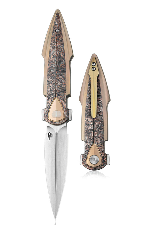 BESTECH IKA DAGGER BT2602C Titanium + Dark Matter Copper Fatcarbon Fiber Inlays Handle: 3.90" M390 Blade, Liner Lock, Integral Knife