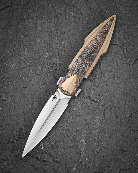 BESTECH IKA DAGGER BT2602C Titanium + Dark Matter Copper Fatcarbon Fiber Inlays Handle: 3.90" M390 Blade, Liner Lock, Integral Knife