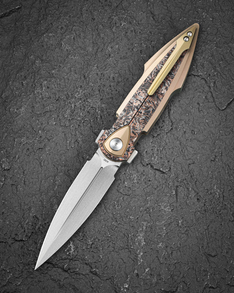 BESTECH IKA DAGGER BT2602C Titanium + Dark Matter Copper Fatcarbon Fiber Inlays Handle: 3.90" M390 Blade, Liner Lock, Integral Knife