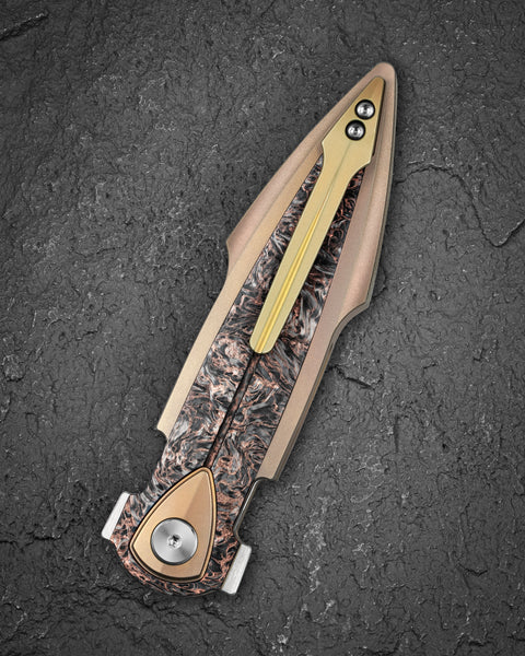 BESTECH IKA DAGGER BT2602C Titanium + Dark Matter Copper Fatcarbon Fiber Inlays Handle: 3.90" M390 Blade, Liner Lock, Integral Knife
