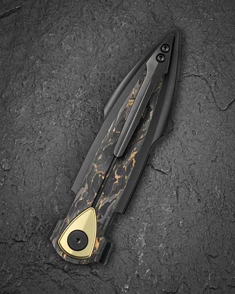 BESTECH IKA DAGGER BT2602E Titanium + Gold Marble Carbon Fiber Inlays Handle: 3.90" M390 Blade, Liner Lock, Integral Knife