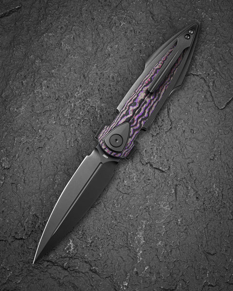 BESTECH IKA DAGGER BT2602F Titanium + Purple Haze Fatcarbon Fiber Inlays Handle: 3.90" M390 Blade, Liner Lock, Integral Knife