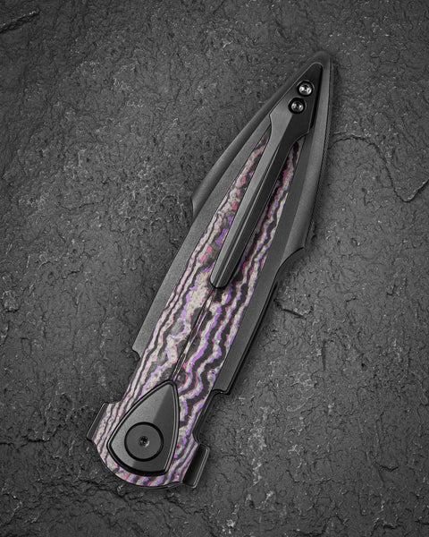 BESTECH IKA DAGGER BT2602F Titanium + Purple Haze Fatcarbon Fiber Inlays Handle: 3.90" M390 Blade, Liner Lock, Integral Knife