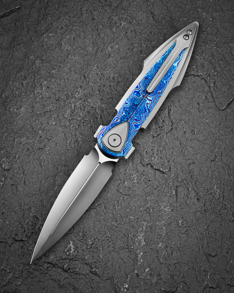 BESTECH IKA DAGGER BT2602G Titanium + Timascus Inlays Handle: 3.90" M390 Blade, Liner Lock, Integral Knife