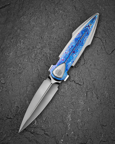 BESTECH IKA DAGGER BT2602G Titanium + Timascus Inlays Handle: 3.90" M390 Blade, Liner Lock, Integral Knife