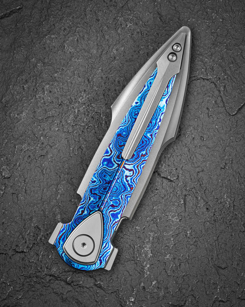 BESTECH IKA DAGGER BT2602G Titanium + Timascus Inlays Handle: 3.90" M390 Blade, Liner Lock, Integral Knife