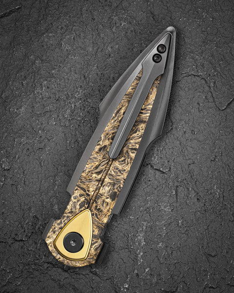 BESTECH IKA DAGGER BT2602H Titanium + Fatcarbon - Dark Matter Gold Inlays Handle: 3.90" M390 Blade, Liner Lock, Integral Knife