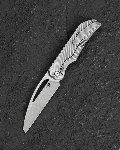 BESTECH MINI TAIPAN BT2603C-L Titanium Handle: 3.25'' Hollow Grinds MC Blade (Left-Hand Version)