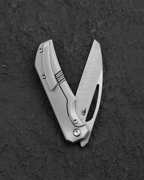 BESTECH MINI TAIPAN BT2603C-L Titanium Handle: 3.25'' Hollow Grinds MC Blade (Left-Hand Version)