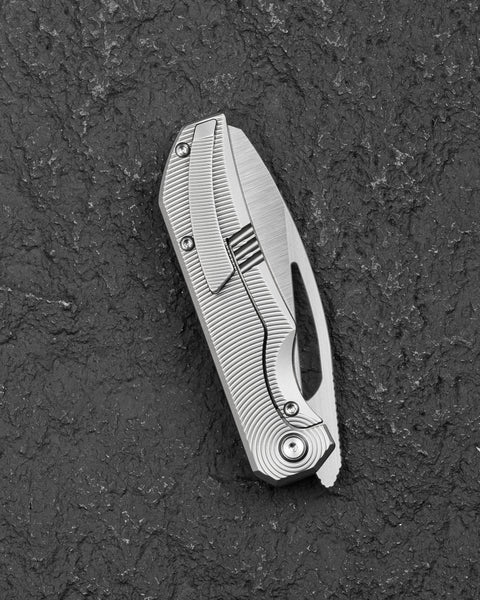 BESTECH MINI TAIPAN BT2603C-L Titanium Handle: 3.25'' Hollow Grinds MC Blade (Left-Hand Version)