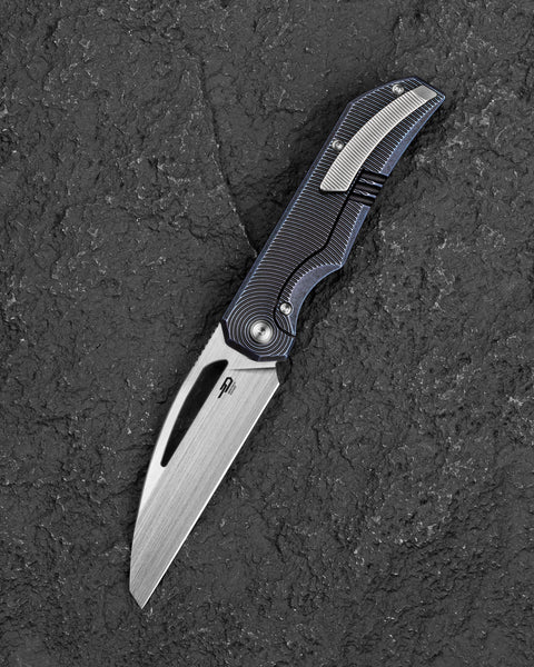 BESTECH MINI TAIPAN BT2603D-L Titanium Handle: 3.25'' Hollow Grinds MC Blade (Left-Hand Version)