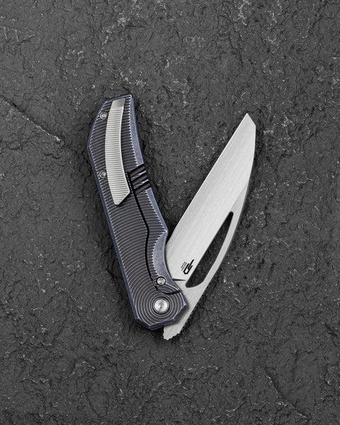 BESTECH MINI TAIPAN BT2603D-L Titanium Handle: 3.25'' Hollow Grinds MC Blade (Left-Hand Version)