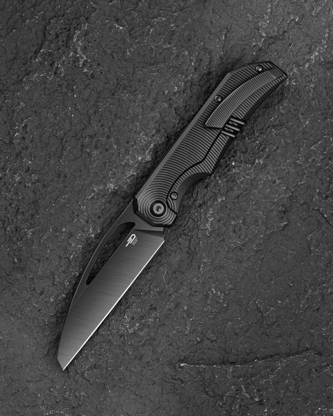 BESTECH MINI TAIPAN BT2603E-L Titanium Handle: 3.25'' Hollow Grinds MC Blade (Left-Hand Version)