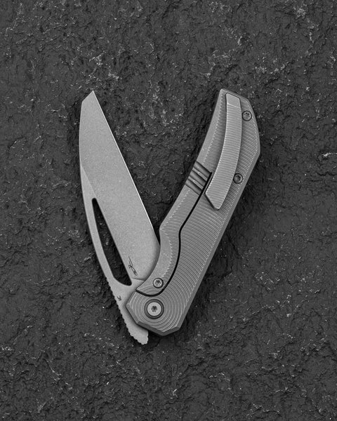 BESTECH MINI TAIPAN BT2603F Titanium Handle: 3.25'' Hollow Grinds MC Blade