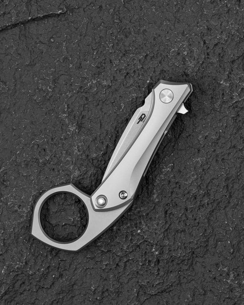 BESTECH DUCI BT2605A Titanium Handle: 1.97" CPM-20CV Blade, Flipper with Frame Lock, Removable Ring with Release Button