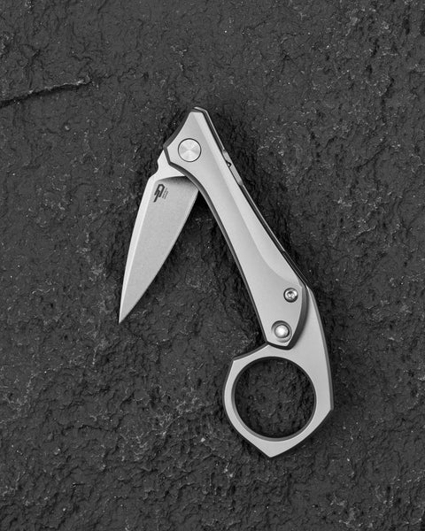 BESTECH DUCI BT2605A Titanium Handle: 1.97" CPM-20CV Blade, Flipper with Frame Lock, Removable Ring with Release Button