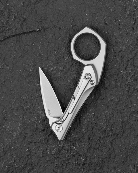 BESTECH DUCI BT2605A Titanium Handle: 1.97" CPM-20CV Blade, Flipper with Frame Lock, Removable Ring with Release Button