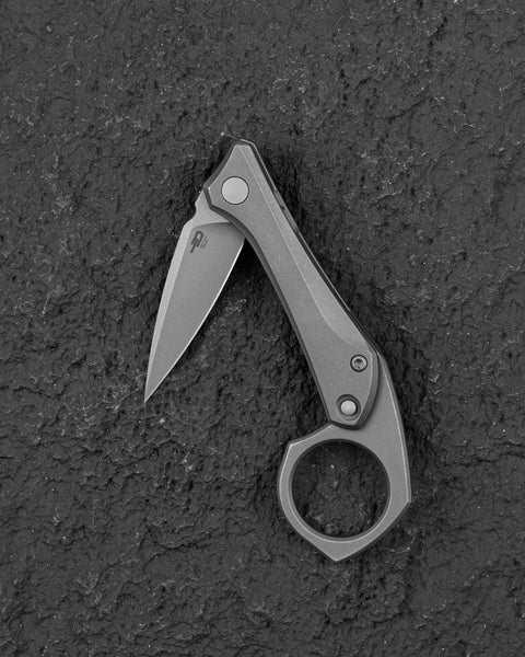 BESTECH DUCI BT2605B Titanium Handle: 1.97" CPM-20CV Blade, Flipper with Frame Lock, Removable Ring with Release Button