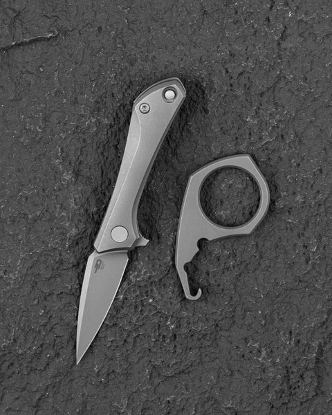 BESTECH DUCI BT2605B Titanium Handle: 1.97" CPM-20CV Blade, Flipper with Frame Lock, Removable Ring with Release Button