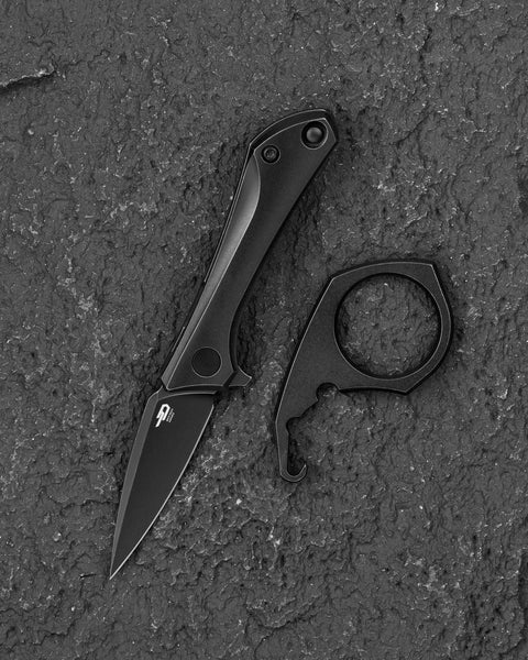 BESTECH DUCI BT2605C Titanium Handle: 1.97" CPM-20CV Blade, Flipper with Frame Lock, Removable Ring with Release Button