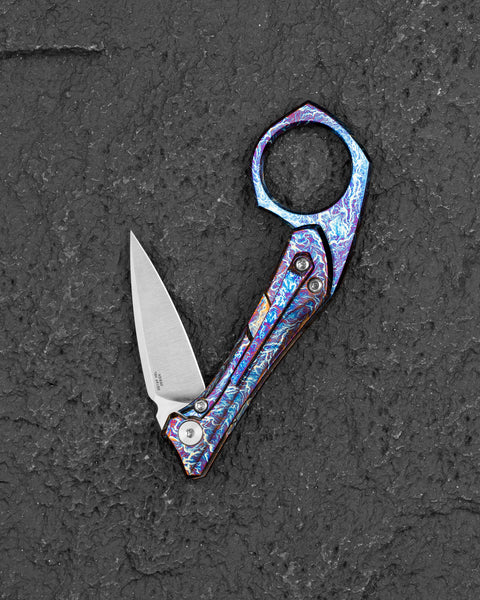 BESTECH DUCI BT2605D  Flamed Titanium Handle: 1.97" CPM-20CV Blade, Flipper with Frame Lock, Removable Ring with Release Button