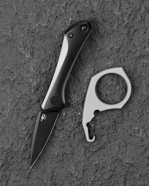 BESTECH DUCI BT2605E Titanium Handle: 1.97" CPM-20CV Blade, Flipper with Frame Lock, Removable Ring with Release Button