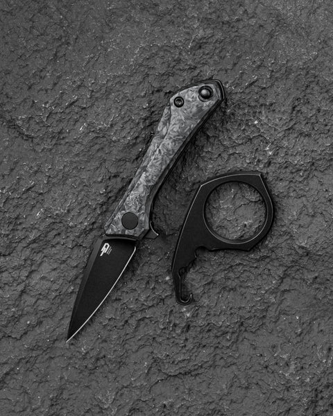 BESTECH DUCI BT2605F Titanium Handle: 1.97" CPM-20CV Blade, Flipper with Frame Lock, Removable Ring with Release Button
