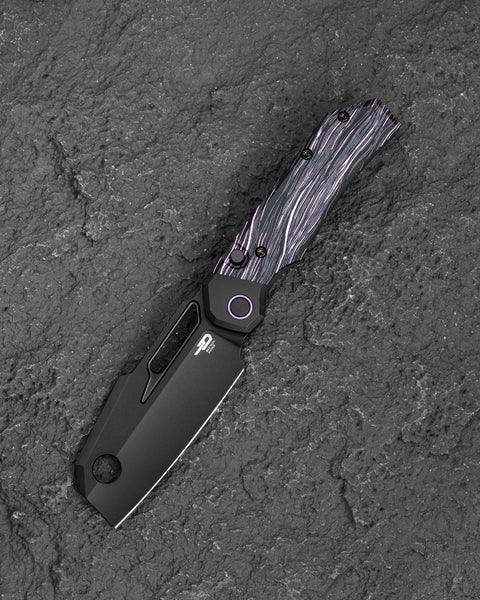 BESTECH NYRRDREKI BT2607B Titanium with G10 Inlays Handle: 3.08" M390 Blade, Thumb Hole, Front Flipper with Button Bolster Lock, Hollow Grind