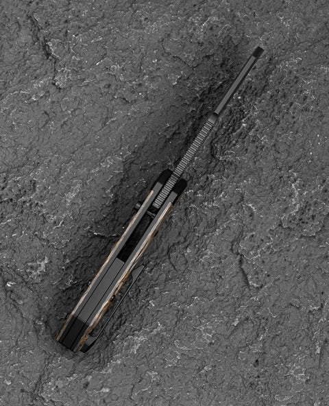 BESTECH NYRRDREKI BT2607D Titanium with Dark Matter Gold Fatcarbon Inlays Handle: 3.08" M390 Blade, Thumb Hole, Front Flipper with Button Frame Lock, Hollow Grind