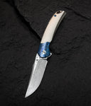 BESTECH SUPERNOVA BT2111E Grey Titanium Zirconium Timascus Bolster Handle: 3.07