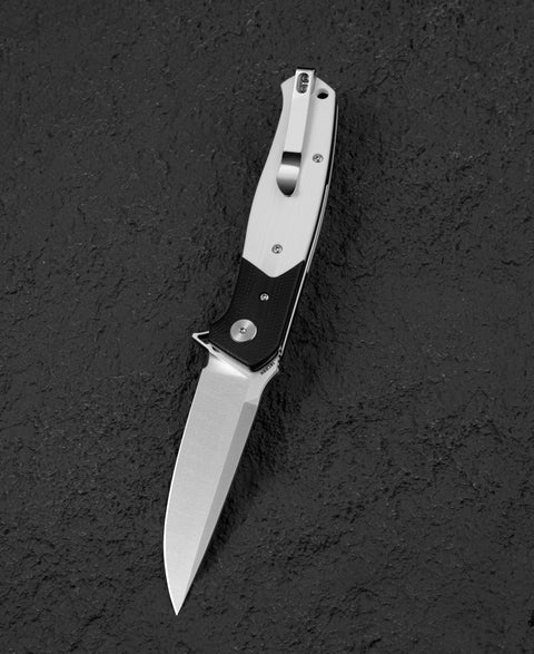 BESTECH SWORDFISH BG62B Black and White G10 Handle 3.94" 14C28N Blade