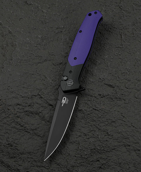 BESTECH SWORDFISH BG62C Black and Purple G10 Handle 3.94" 14C28N Blade