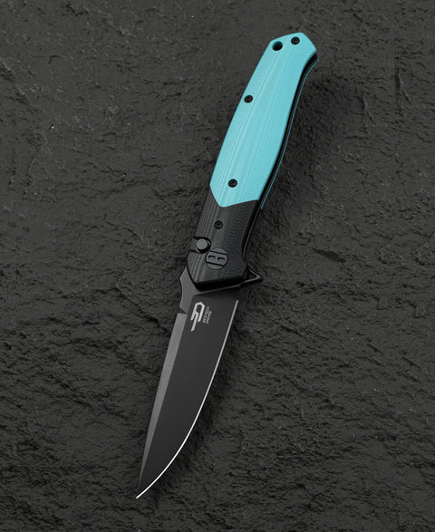 BESTECH SWORDFISH BG62E Black and Light Blue G10 Handle 3.94" 14C28N Blade